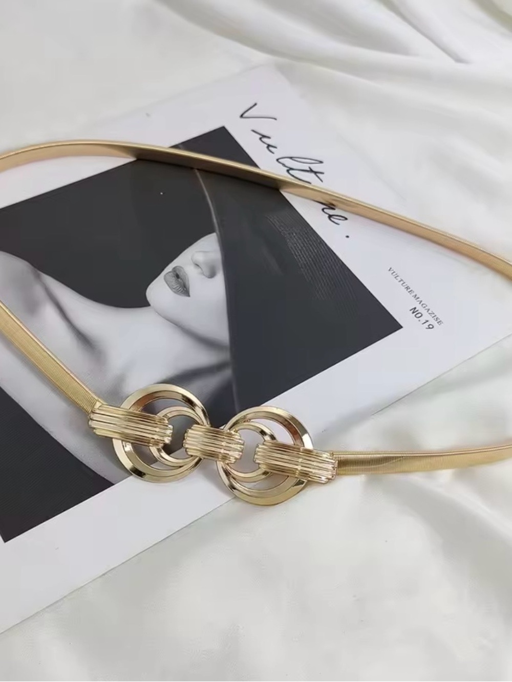Gold Double Ring Elastic Waist Belt - Picture 2 of 2